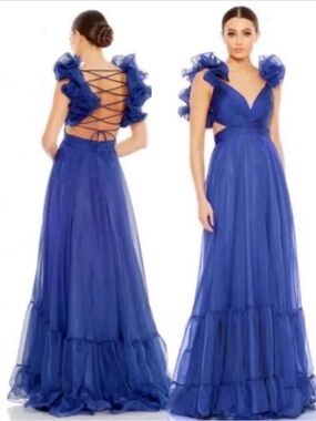 Mac Duggal 67911 Chiffon Cutout Ruffled Empire Waist Dress Size 14 NWT